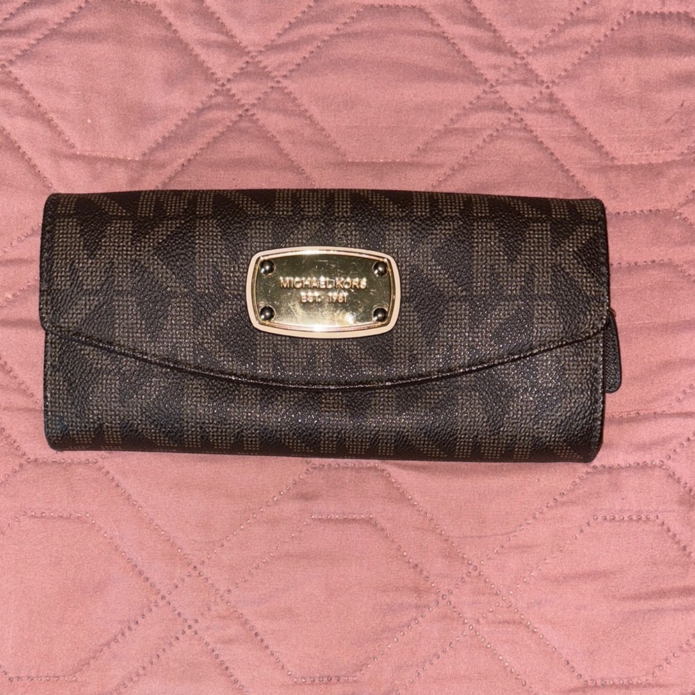 Michael Kors Black Continental Wallet with Signature MK Monogram